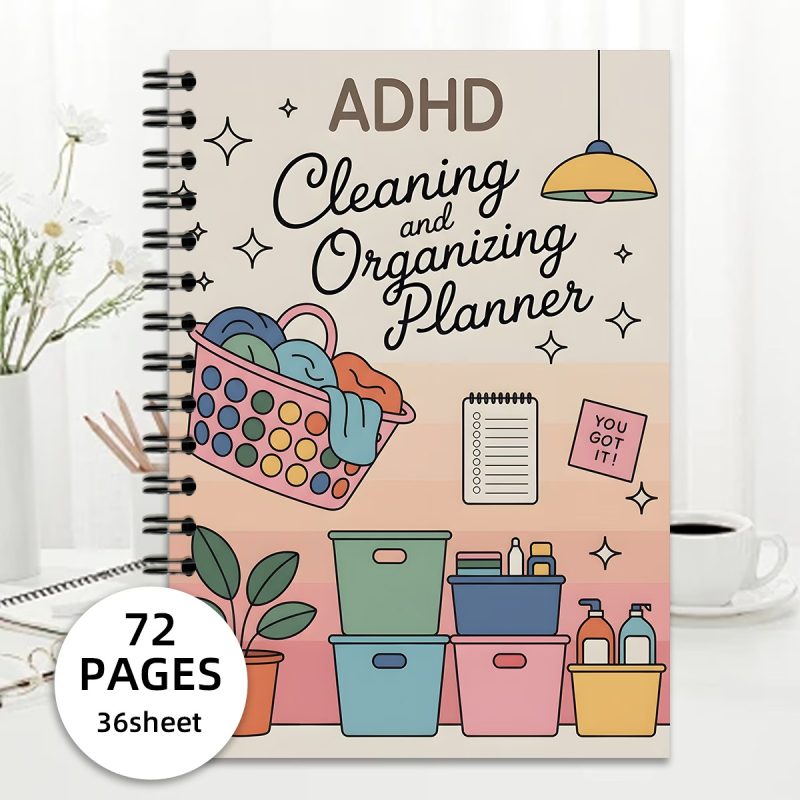 ADHD planer čišćenja i organizacije, A5 spiralni bilježnica, tjedni popis kućanskih obaveza, 72 stranice