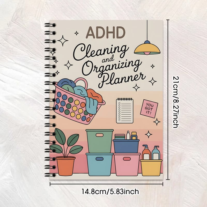 ADHD planer čišćenja i organizacije, A5 spiralni bilježnica, tjedni popis kućanskih obaveza, 72 stranice