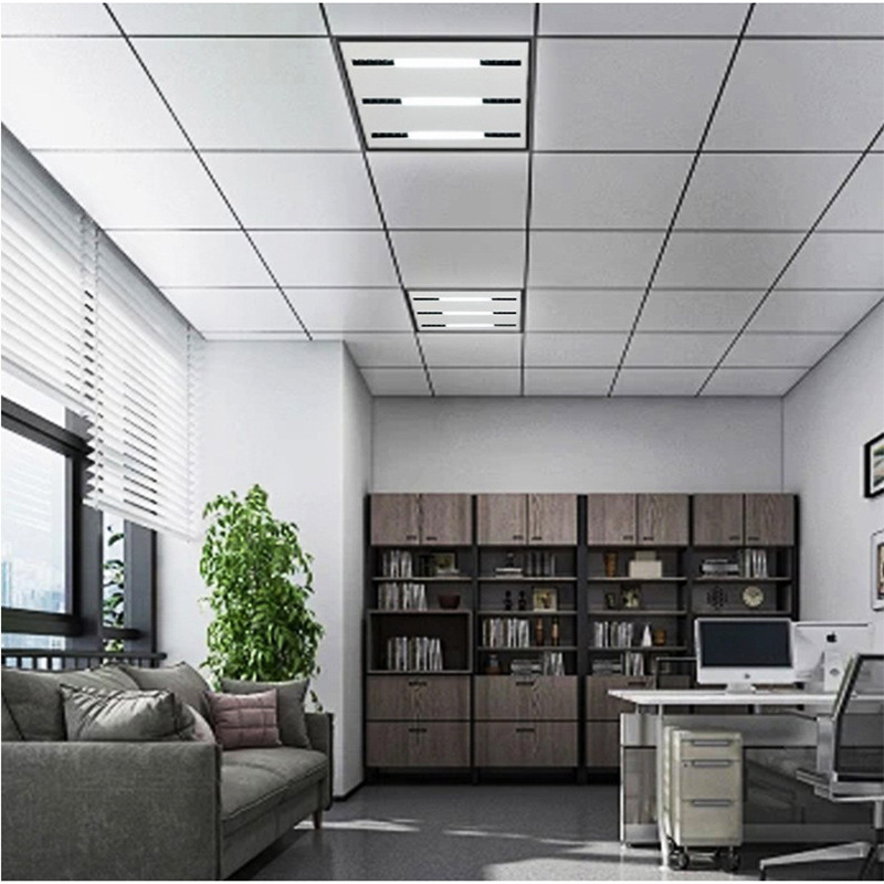 LED лампа с лещи и решетка, интегрирана таванна панел лампа за офис и дневна, 595×595 мм, 4000 lm, висока цветопредавателност (CRI ≥ 90)