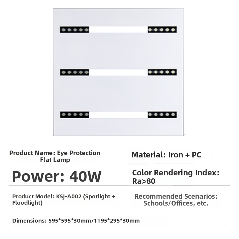 LED lampa s šošovkou a mriežkou, integrované stropné panelové svetlo do kancelárie a obývačky, 595×595 mm, 4000 lm, vysoký CRI (≥90)