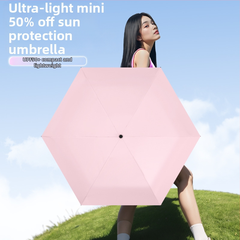 Ultra ľahký mini slnečný dáždnik s piatimi časťami, UV ochrana, vrecková veľkosť, ľahká konštrukcia, tlač loga