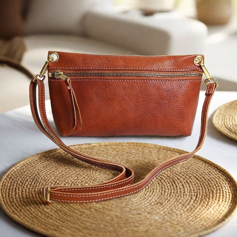 Ručna izrada vintage torbice za telefon od mekane kože, biljno tretirana koža, mala crossbody torbica za žene