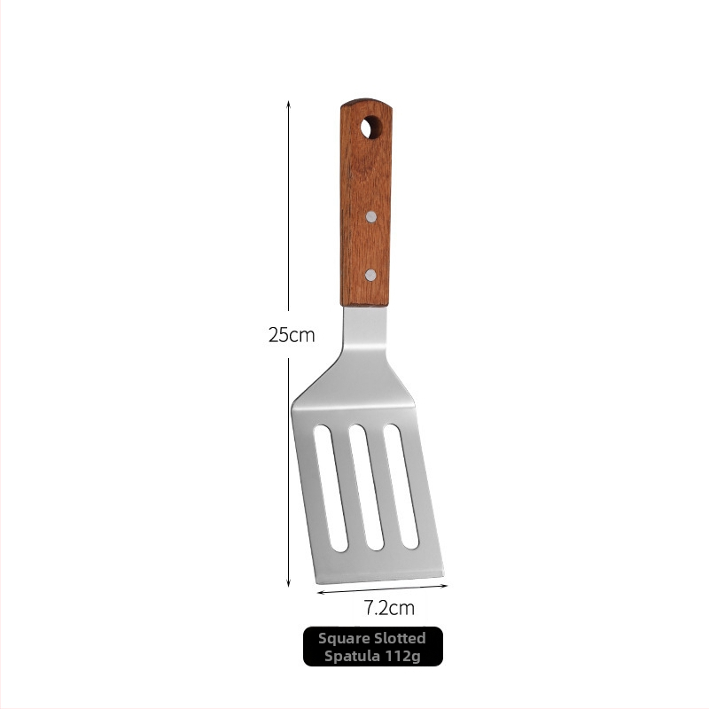 Nerezová oceľová špachtľa s drevenou rukoväťou na teppanyaki, steak, trojuholníková špachtľa, pizza a palacinky