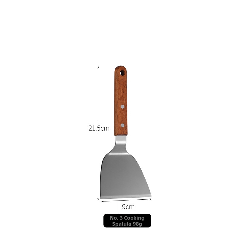 Nerezová oceľová špachtľa s drevenou rukoväťou na teppanyaki, steak, trojuholníková špachtľa, pizza a palacinky