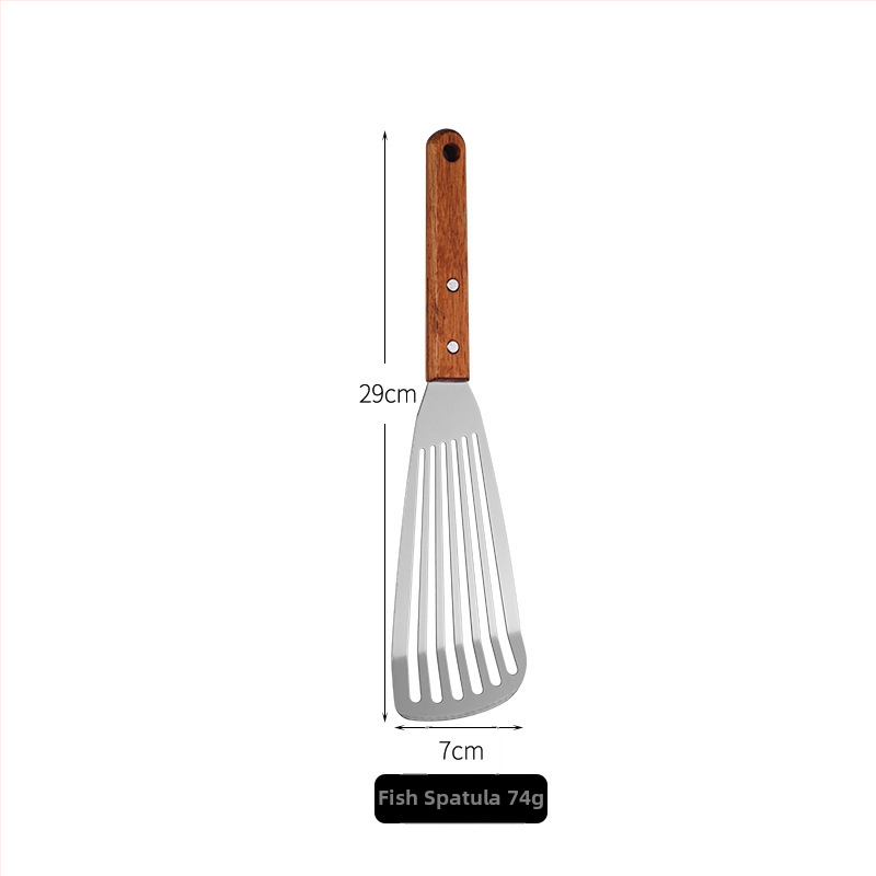 Nerezová oceľová špachtľa s drevenou rukoväťou na teppanyaki, steak, trojuholníková špachtľa, pizza a palacinky