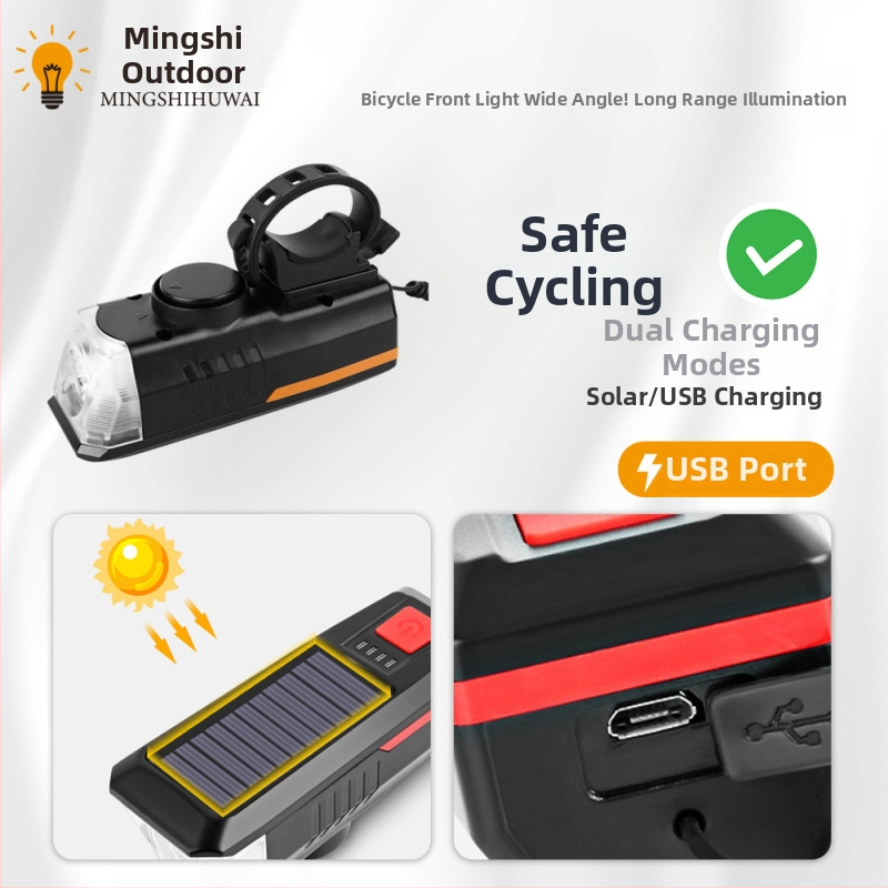 Solárne USB predné svetlo na horské bicykle, vodotesné LED svetlo pre nočné jazdy