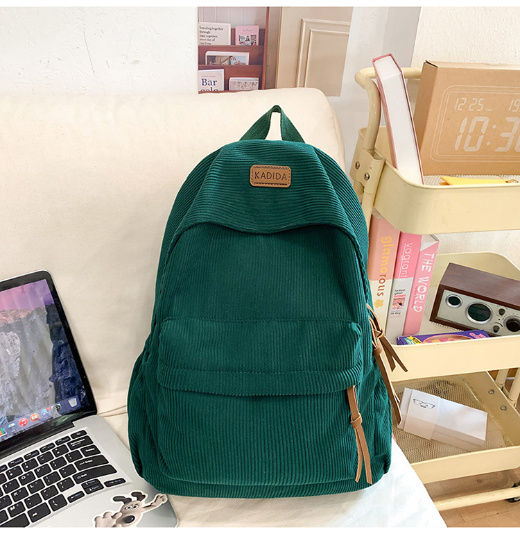 Új Harajuku-stílusú corduroy hátizsák egyetemistáknak, minimalist Mori‑ihletésű irodalmi dizájn