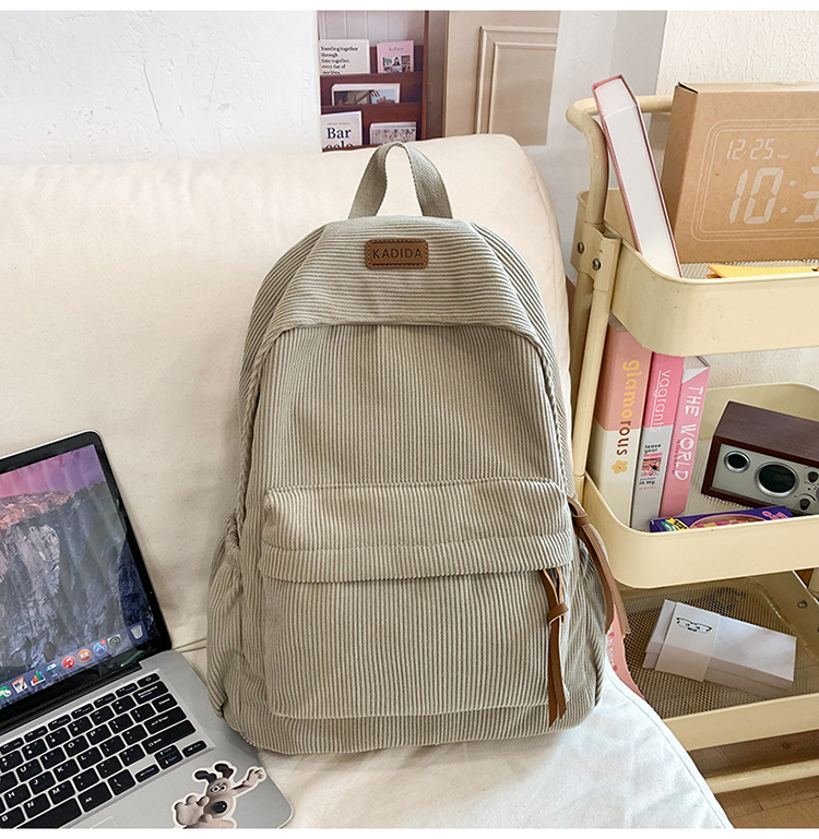 Új Harajuku-stílusú corduroy hátizsák egyetemistáknak, minimalist Mori‑ihletésű irodalmi dizájn