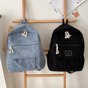 Djevojački školski ruksak od corduroy materijala, korejski stil Ulzzang Harajuku inspiracija, za srednju školu