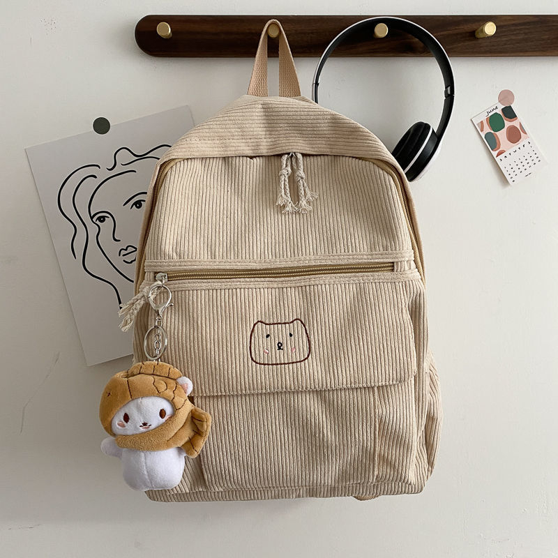 Djevojački školski ruksak od corduroy materijala, korejski stil Ulzzang Harajuku inspiracija, za srednju školu