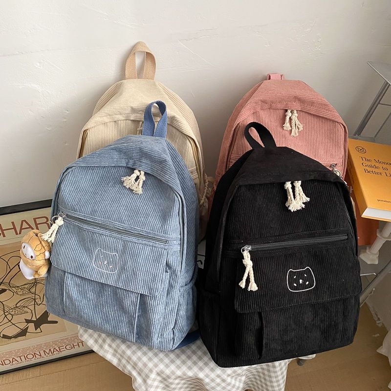 Djevojački školski ruksak od corduroy materijala, korejski stil Ulzzang Harajuku inspiracija, za srednju školu