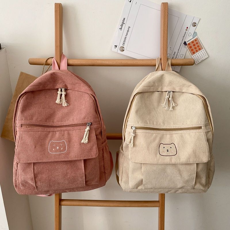 Djevojački školski ruksak od corduroy materijala, korejski stil Ulzzang Harajuku inspiracija, za srednju školu