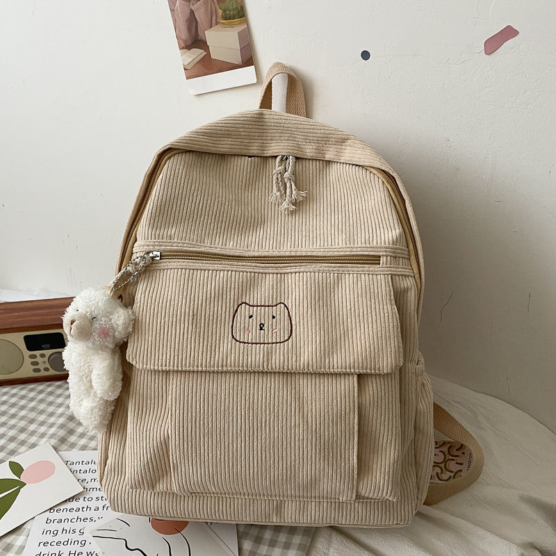 Djevojački školski ruksak od corduroy materijala, korejski stil Ulzzang Harajuku inspiracija, za srednju školu