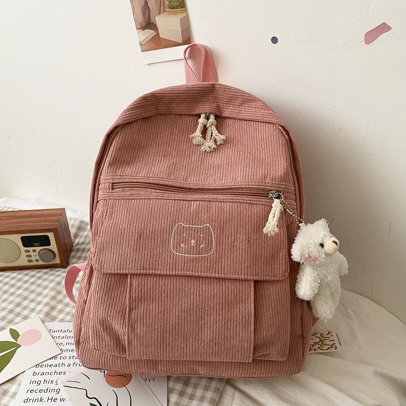 Djevojački školski ruksak od corduroy materijala, korejski stil Ulzzang Harajuku inspiracija, za srednju školu