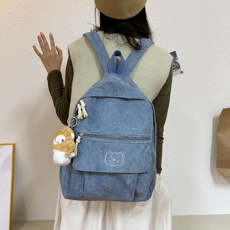 Djevojački školski ruksak od corduroy materijala, korejski stil Ulzzang Harajuku inspiracija, za srednju školu