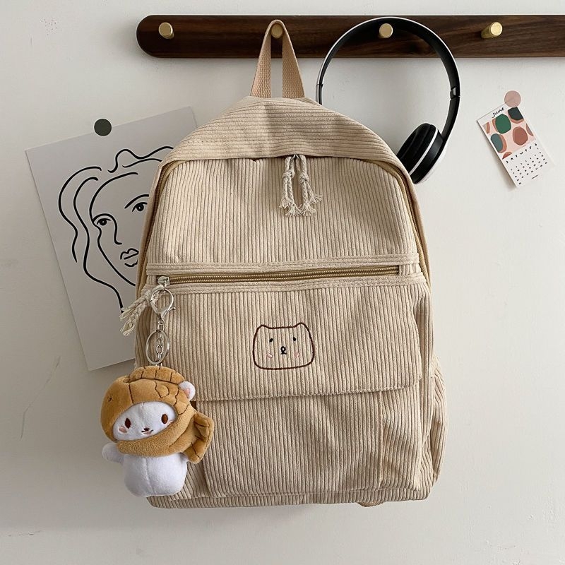 Djevojački školski ruksak od corduroy materijala, korejski stil Ulzzang Harajuku inspiracija, za srednju školu