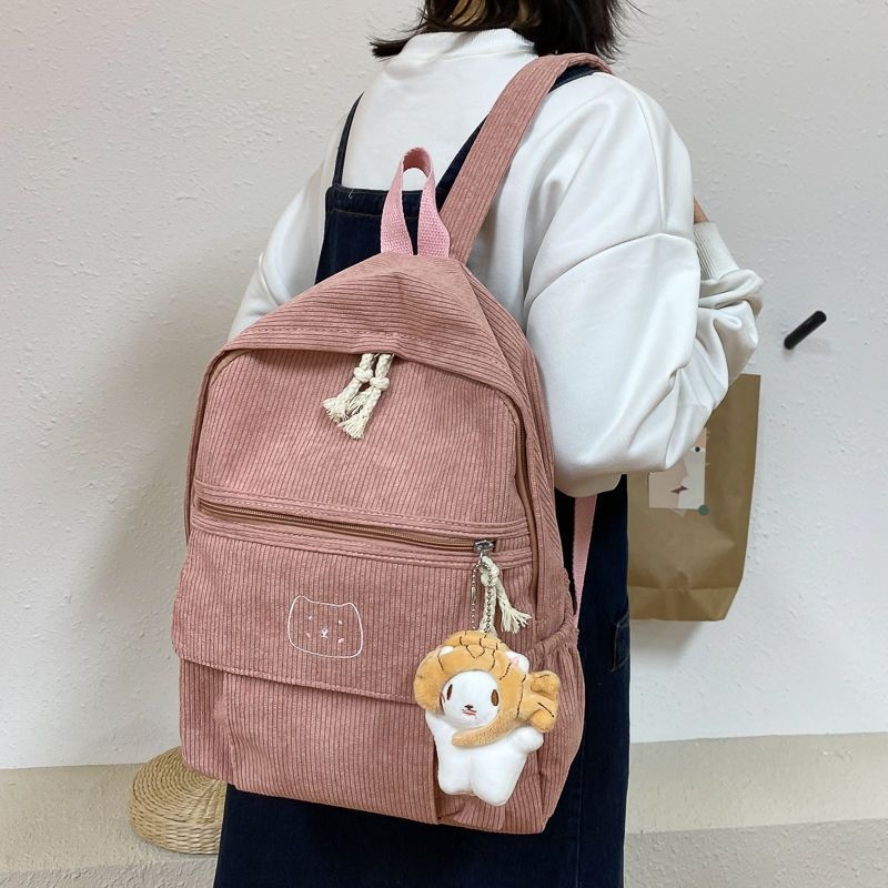 Djevojački školski ruksak od corduroy materijala, korejski stil Ulzzang Harajuku inspiracija, za srednju školu