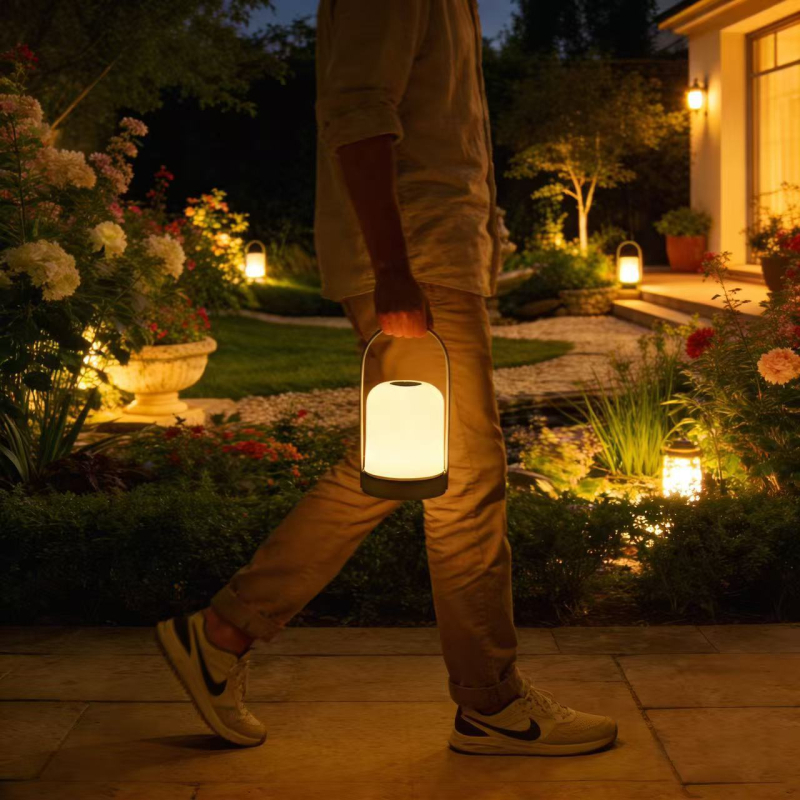 LED преносима нощна лампа с батерия — амбиентно осветление за спалня, докосване за регулиране на яркост и цвят, модерен минималистичен стил, за дома и къмпинг