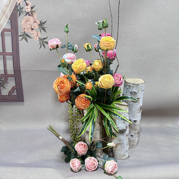 Европейски стил букет изкуствени рози с перлени акценти за домашна декорация, сватби и фотосесии