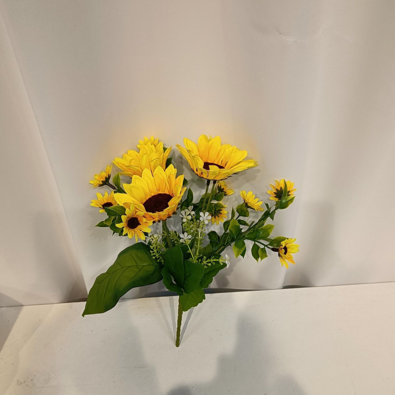 Изкуствен слънчоглед от коприна, 13‑глави и 7‑глави, домашна декорация