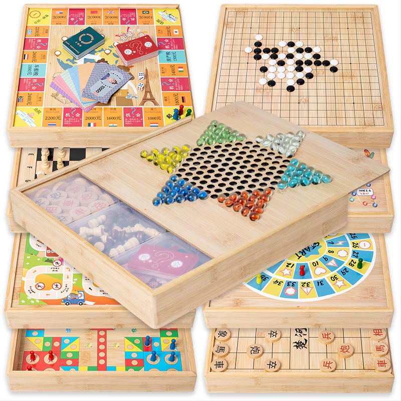 Veliki drveni višefunkcionalni set društvenih igara: Flying Chess, Dama, Gomoku, Kineski šah i Go