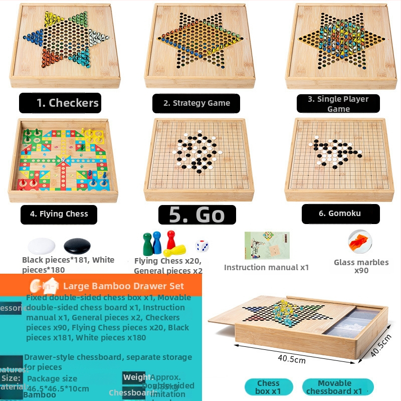 Veliki drveni višefunkcionalni set društvenih igara: Flying Chess, Dama, Gomoku, Kineski šah i Go