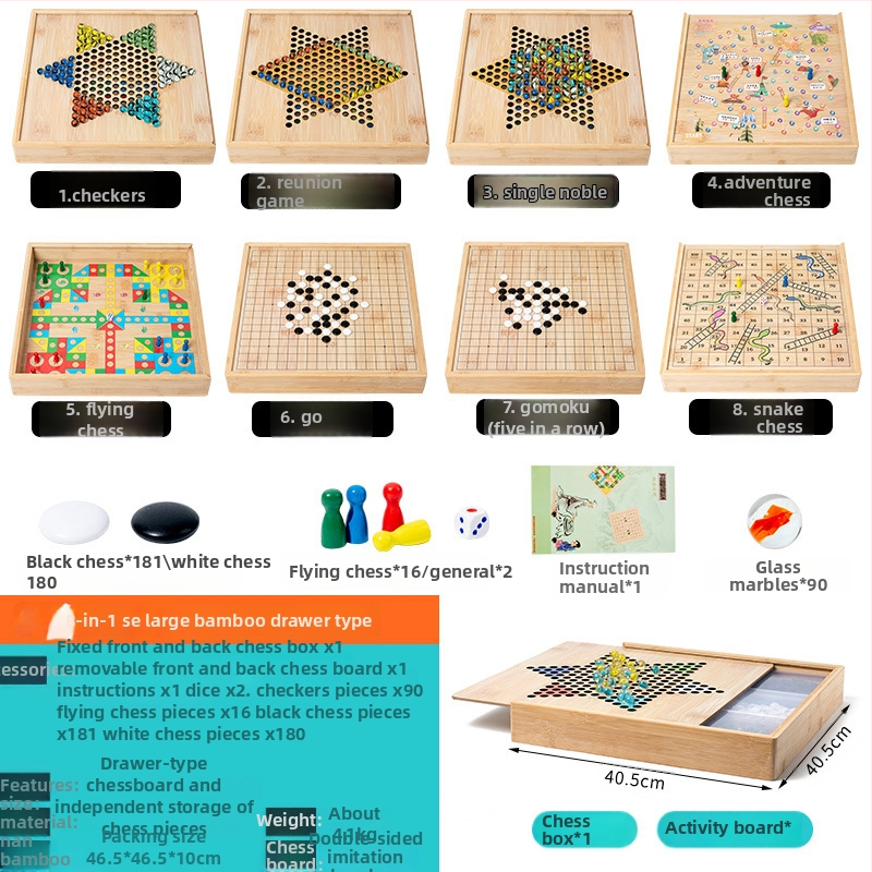 Veliki drveni višefunkcionalni set društvenih igara: Flying Chess, Dama, Gomoku, Kineski šah i Go