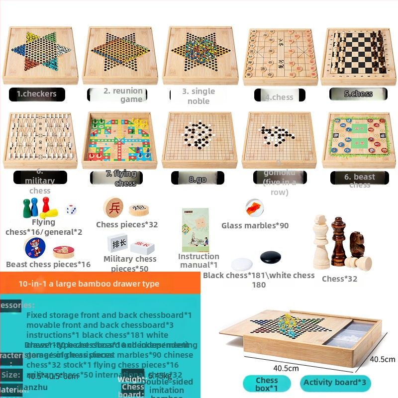 Veliki drveni višefunkcionalni set društvenih igara: Flying Chess, Dama, Gomoku, Kineski šah i Go