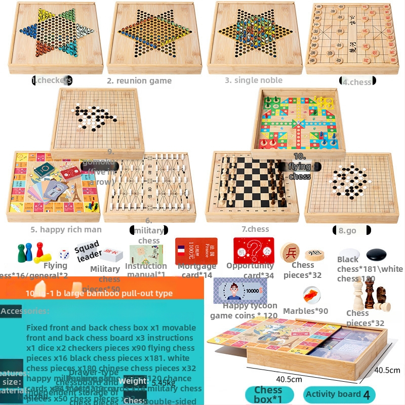 Veliki drveni višefunkcionalni set društvenih igara: Flying Chess, Dama, Gomoku, Kineski šah i Go