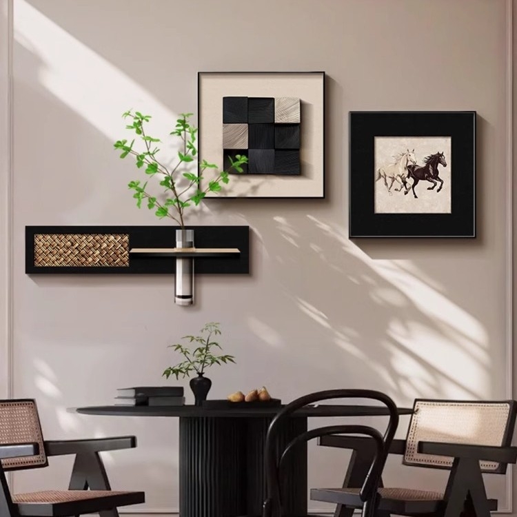 Tablou decorativ în trei părți, în ramă, cu plante hidroponice pentru sufragerie, stil francez