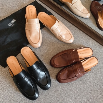 2025 novi stil, oprana teleća koža, slip-on mule sandale s ravnim potplatom od 1,5 cm