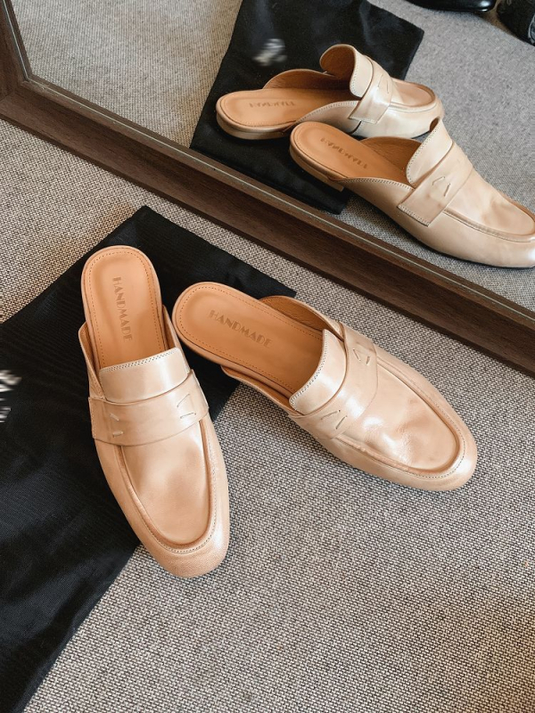 2025 novi stil, oprana teleća koža, slip-on mule sandale s ravnim potplatom od 1,5 cm