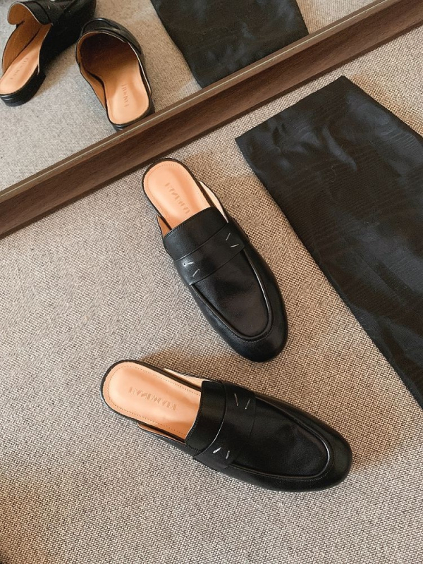 2025 novi stil, oprana teleća koža, slip-on mule sandale s ravnim potplatom od 1,5 cm