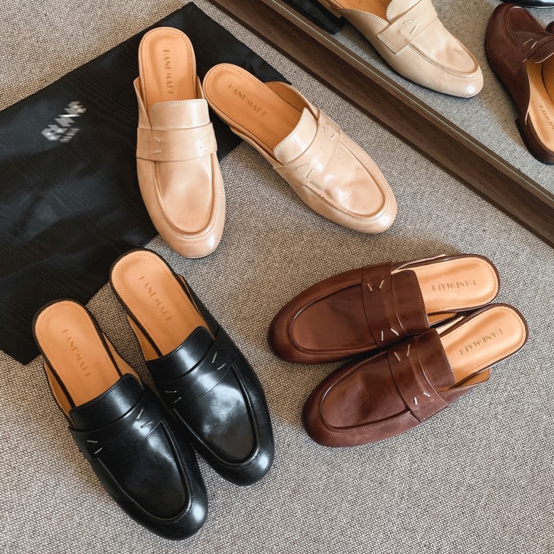2025 novi stil, oprana teleća koža, slip-on mule sandale s ravnim potplatom od 1,5 cm