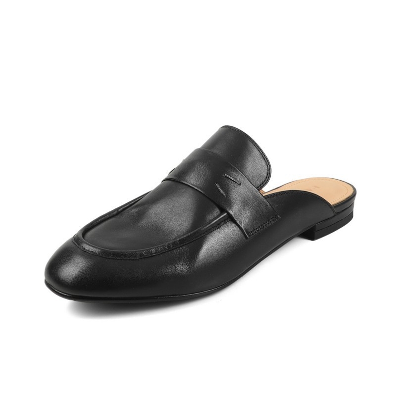 2025 novi stil, oprana teleća koža, slip-on mule sandale s ravnim potplatom od 1,5 cm