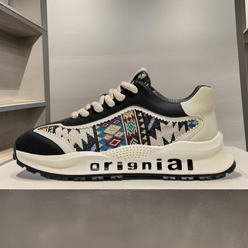 Vintage hímzett férfi edzőcipő, dad shoes stílusban, 2026 tavasz, puha talp, hétköznapi