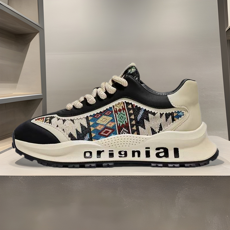 Vintage hímzett férfi edzőcipő, dad shoes stílusban, 2026 tavasz, puha talp, hétköznapi