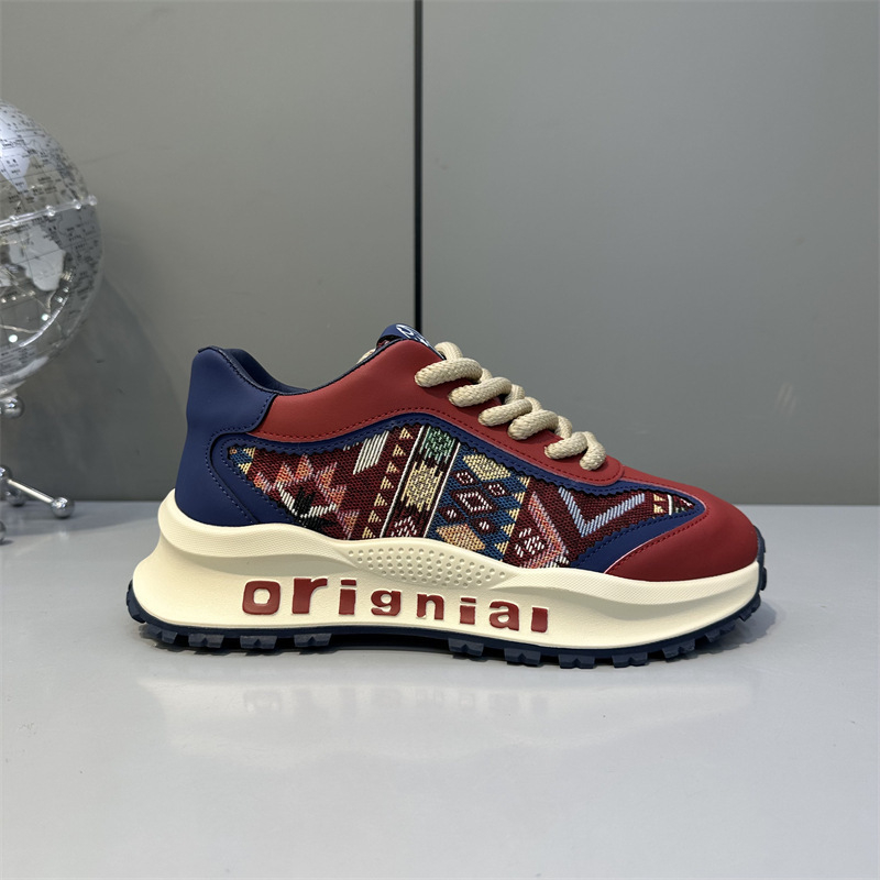 Vintage hímzett férfi edzőcipő, dad shoes stílusban, 2026 tavasz, puha talp, hétköznapi
