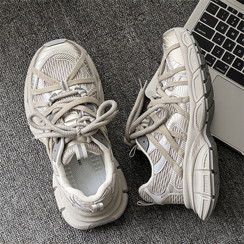Férfiaknak lélegző, mindennapi stílusú futócipő platformával és vastag talppal a magasság növeléséért, hálós felület, záródás fűzőkkel, dad sneakers, YH07