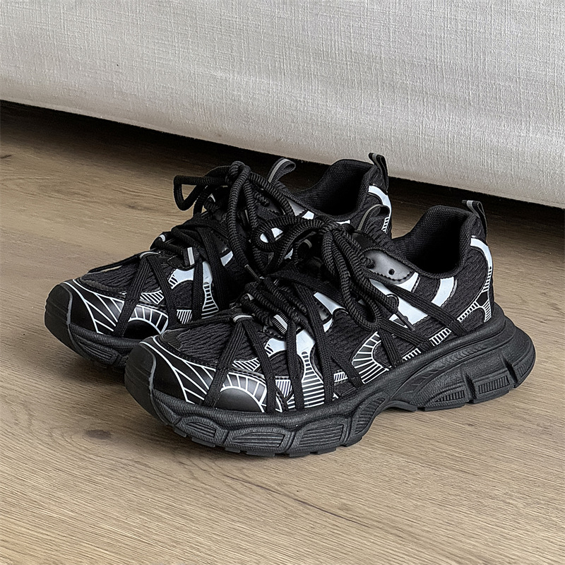 Férfiaknak lélegző, mindennapi stílusú futócipő platformával és vastag talppal a magasság növeléséért, hálós felület, záródás fűzőkkel, dad sneakers, YH07