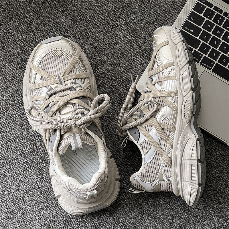 Férfiaknak lélegző, mindennapi stílusú futócipő platformával és vastag talppal a magasság növeléséért, hálós felület, záródás fűzőkkel, dad sneakers, YH07