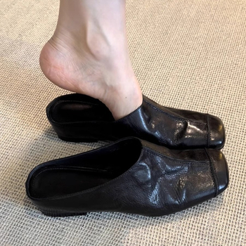 Ženske retro Baotou mule s ovčjom kožom i unutarnjim podizanjem, od prave kože, francuski retro stil