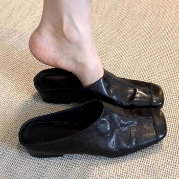 Ženske retro Baotou mule s ovčjom kožom i unutarnjim podizanjem, od prave kože, francuski retro stil