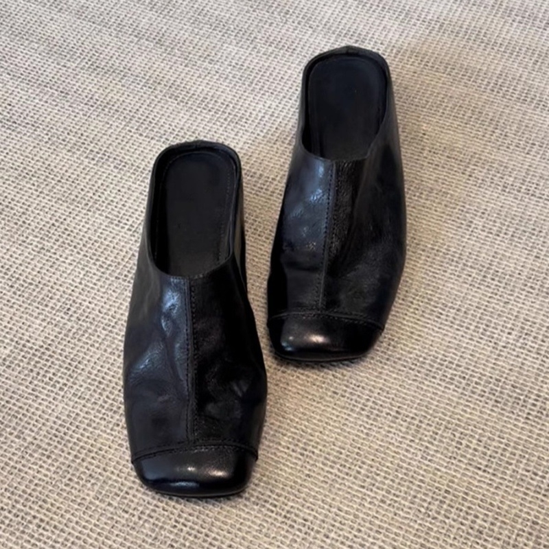 Ženske retro Baotou mule s ovčjom kožom i unutarnjim podizanjem, od prave kože, francuski retro stil