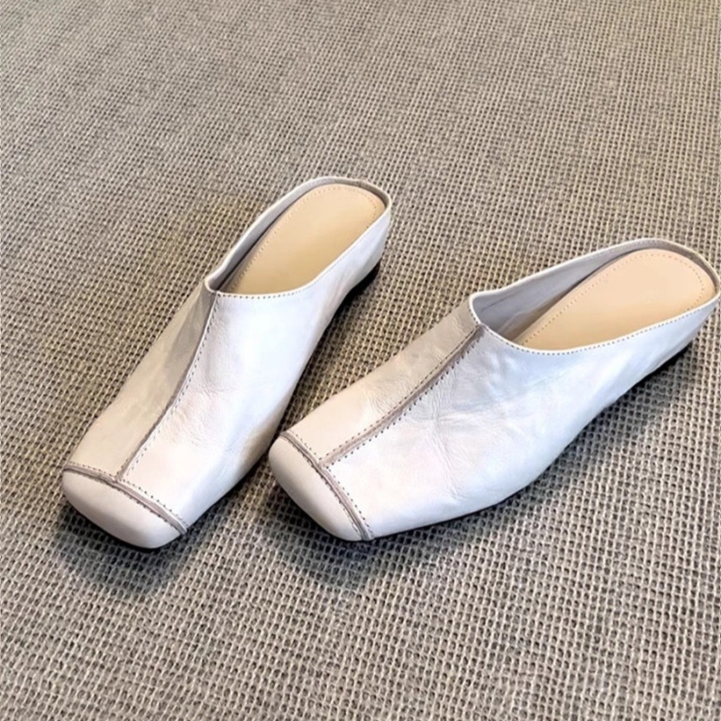 Ženske retro Baotou mule s ovčjom kožom i unutarnjim podizanjem, od prave kože, francuski retro stil