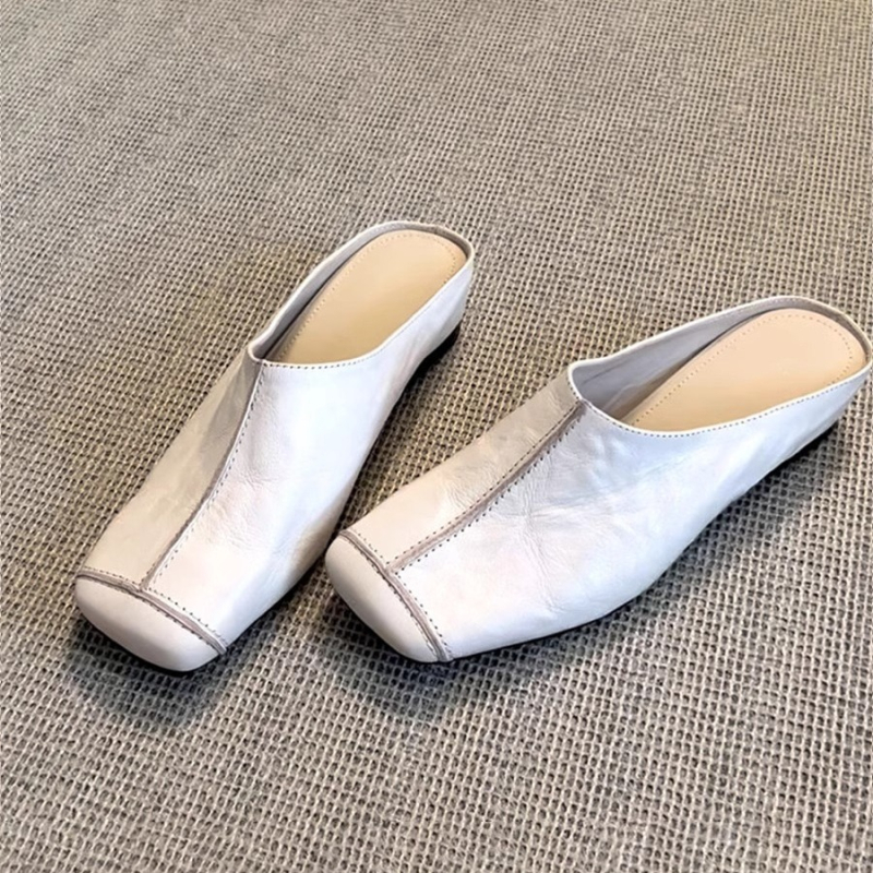 Ženske retro Baotou mule s ovčjom kožom i unutarnjim podizanjem, od prave kože, francuski retro stil