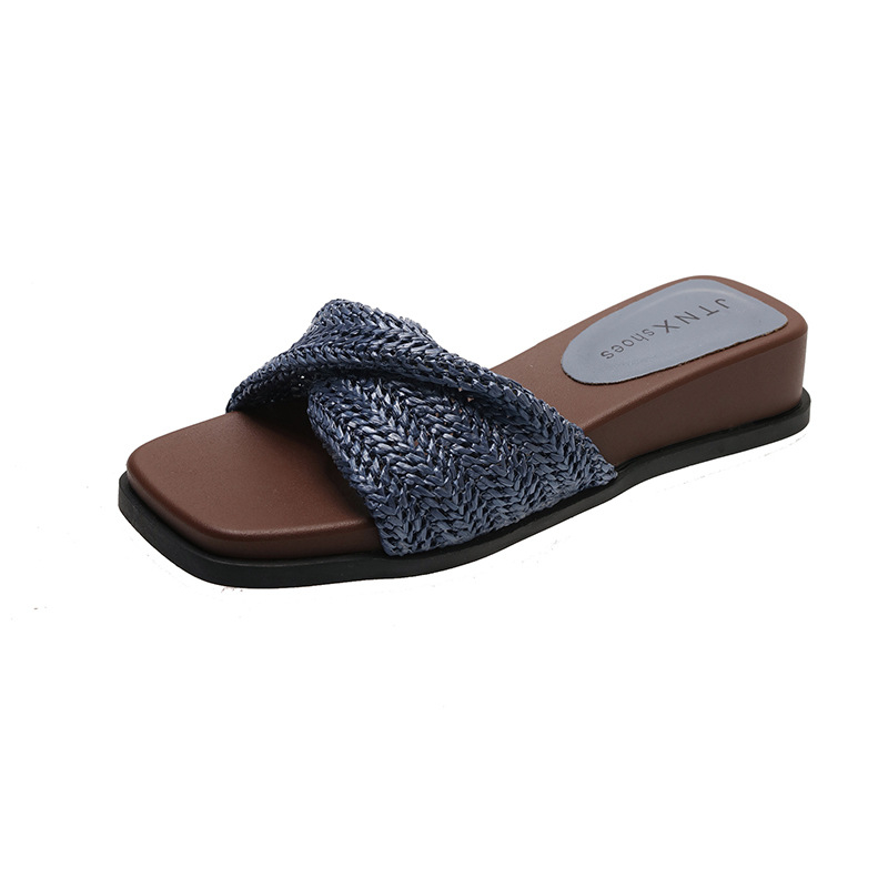 Női slip-on szandálok, puha mikroszálas felsőrésszel, üreges kötött mintával, vastag talp, nyár
