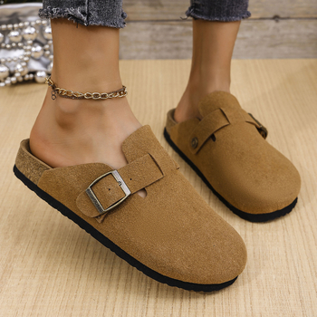 Uniszex nagy méretű Baotou slip-on papucs, marhabőr velúr felsővel, parafa talppal