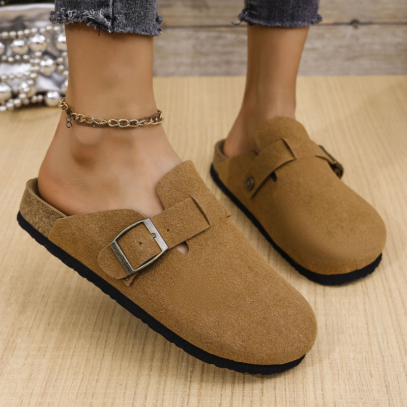 Uniszex nagy méretű Baotou slip-on papucs, marhabőr velúr felsővel, parafa talppal