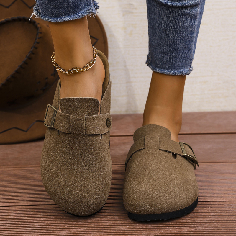 Uniszex nagy méretű Baotou slip-on papucs, marhabőr velúr felsővel, parafa talppal